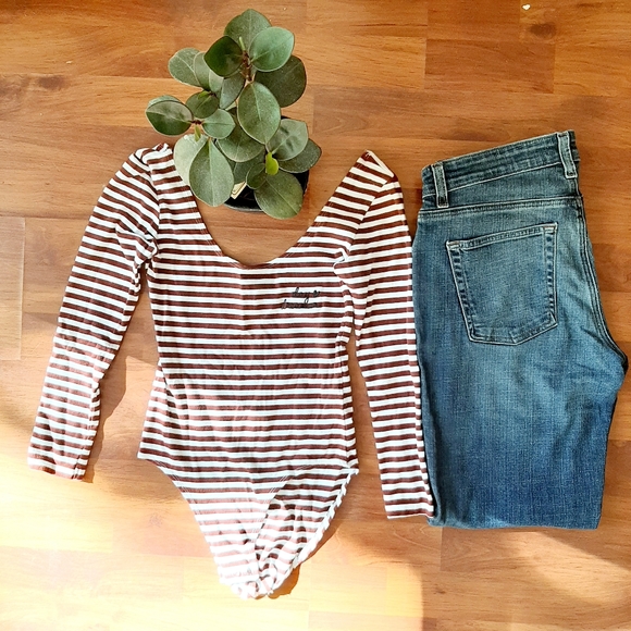 Topshop Tops - TOPSHOP day dreamer striped long sleeve bodysuit